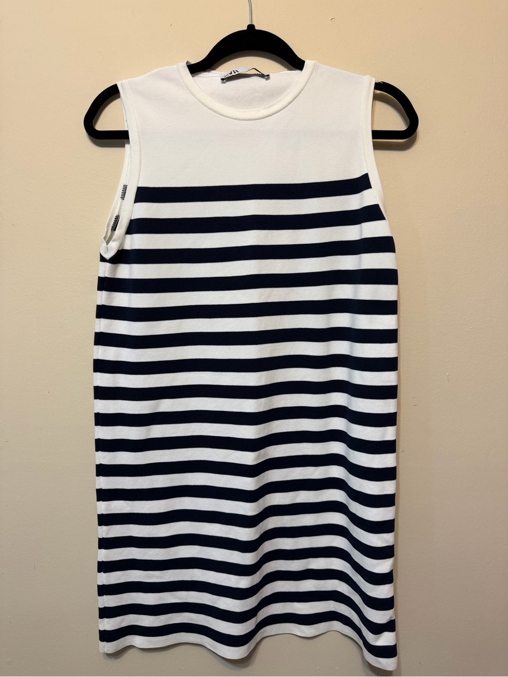 Zara Navy and White Striped Sleeveless Knit Mini Dress